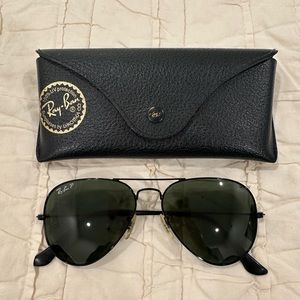 Rayban polarized black metal aviators